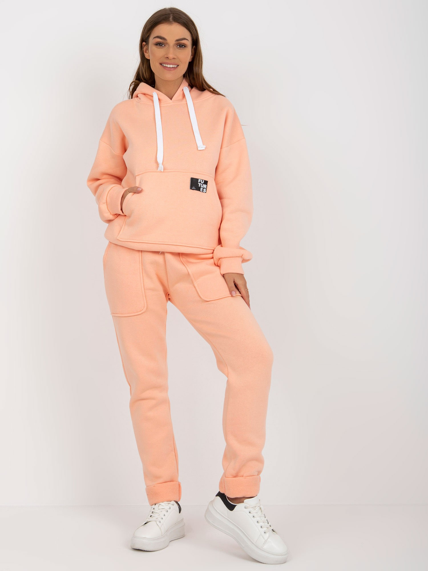 Marhuľová dámska tepláková súprava s kapucňou EM-KMPL-758.33P-peach Veľkosť: ONE SIZE