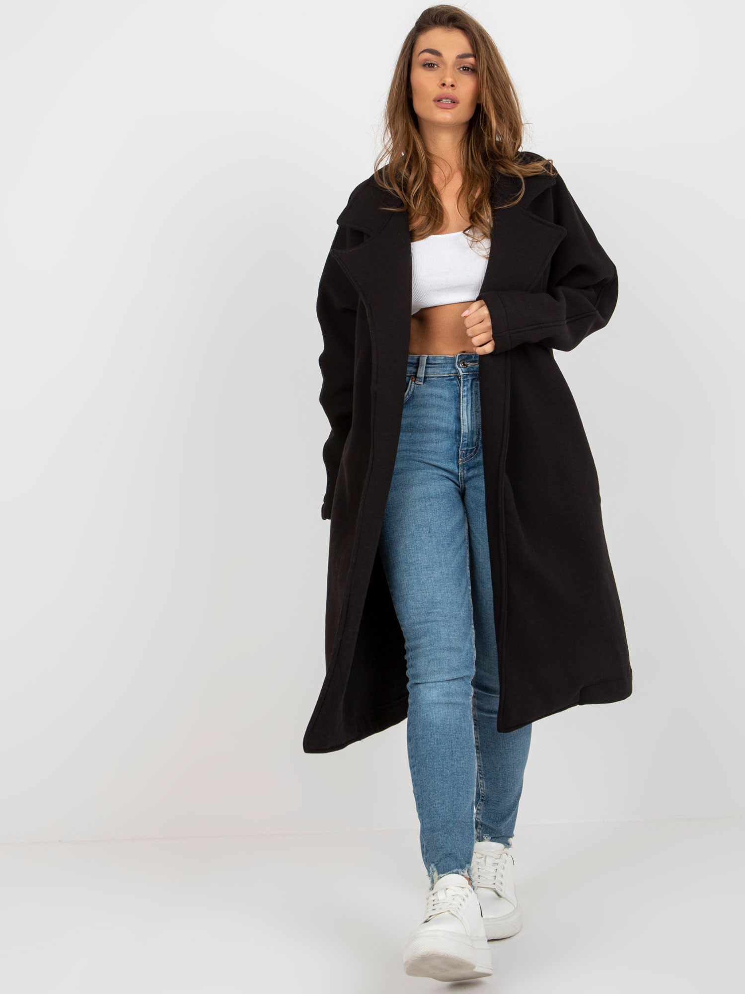 ČIERNY MIKINOVÝ OVERSIZE KABÁT EM-NA-790.43P-BLACK Veľkosť: ONE SIZE