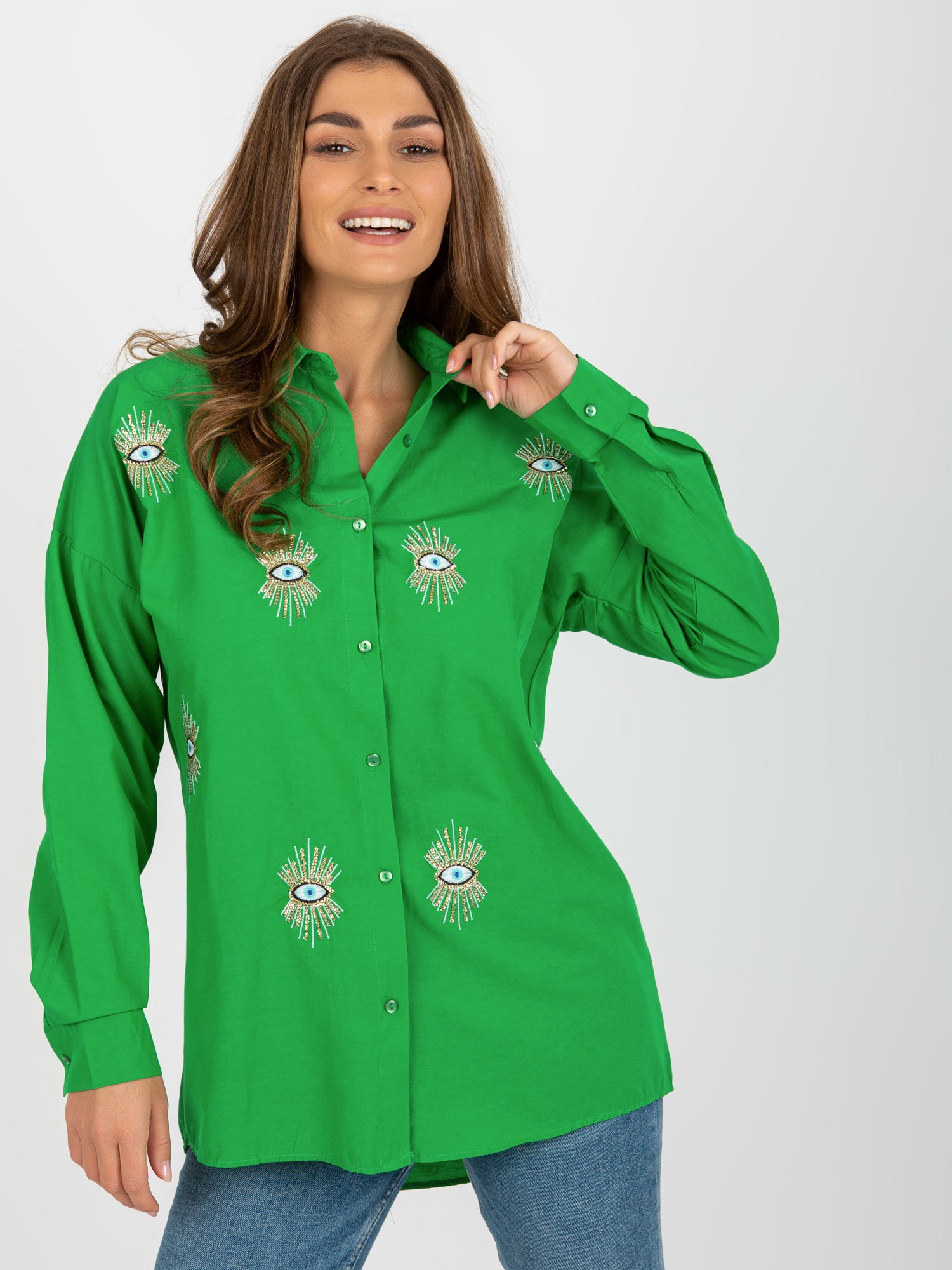 Zelená dlhšia košeľa s potlačou TO-KS-7004.95-green Veľkosť: S