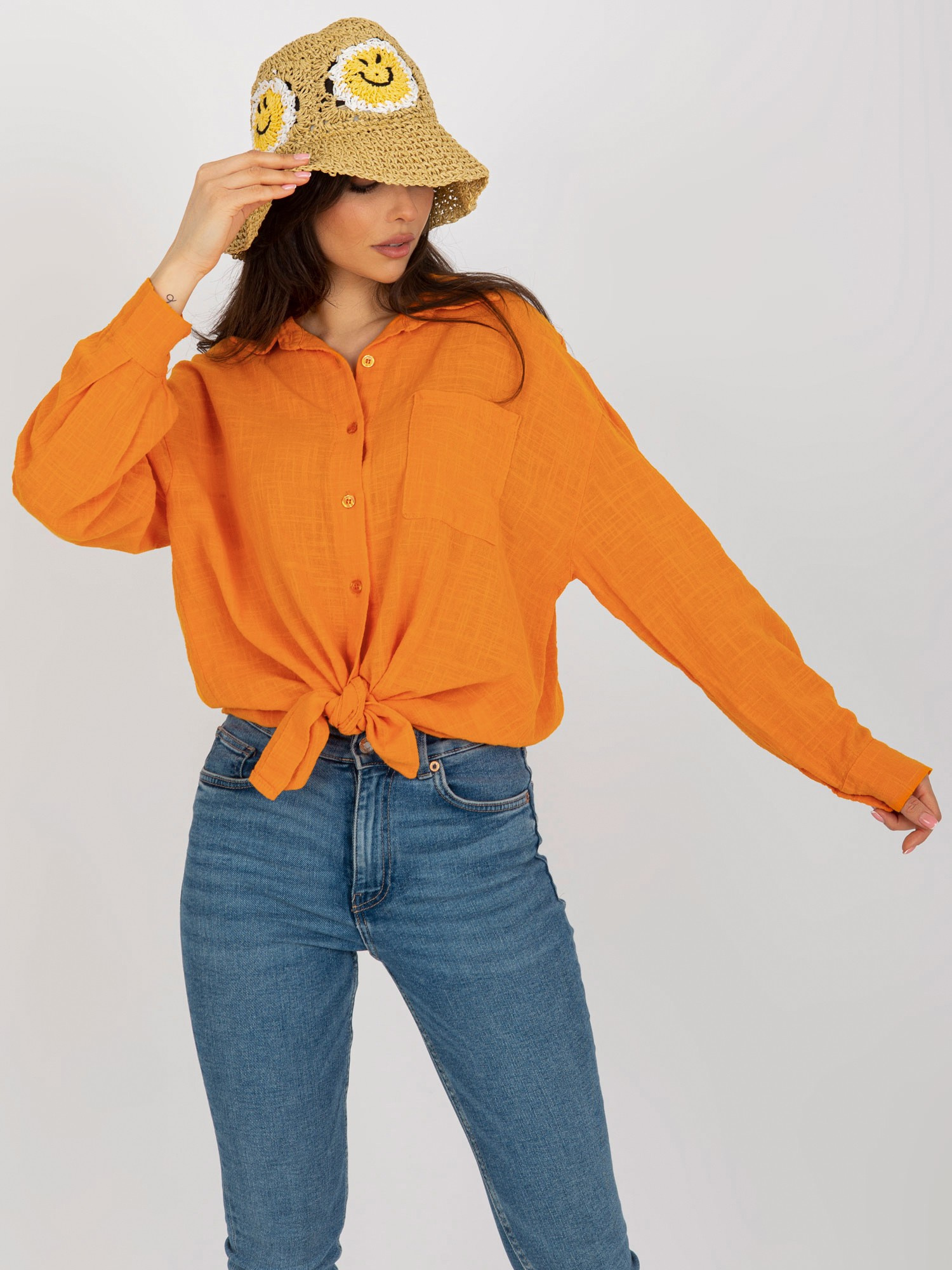 Oranžová dámska oversize košeľa TW-KS-BI-26698.50-orange Veľkosť: M