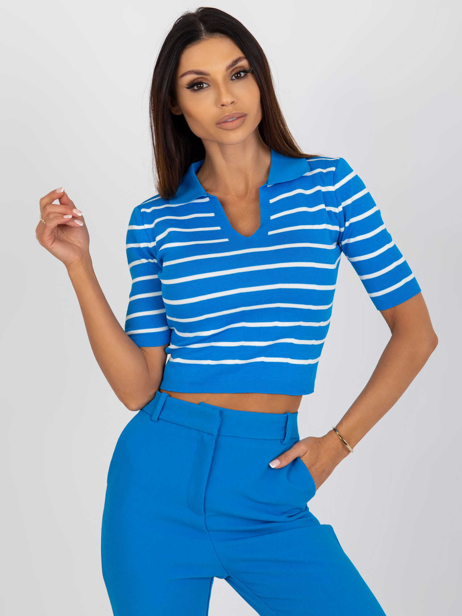 Modré pruhované polo tričko s golierom -TO-BZ-7006.44P-niebieski Veľkosť: ONE SIZE