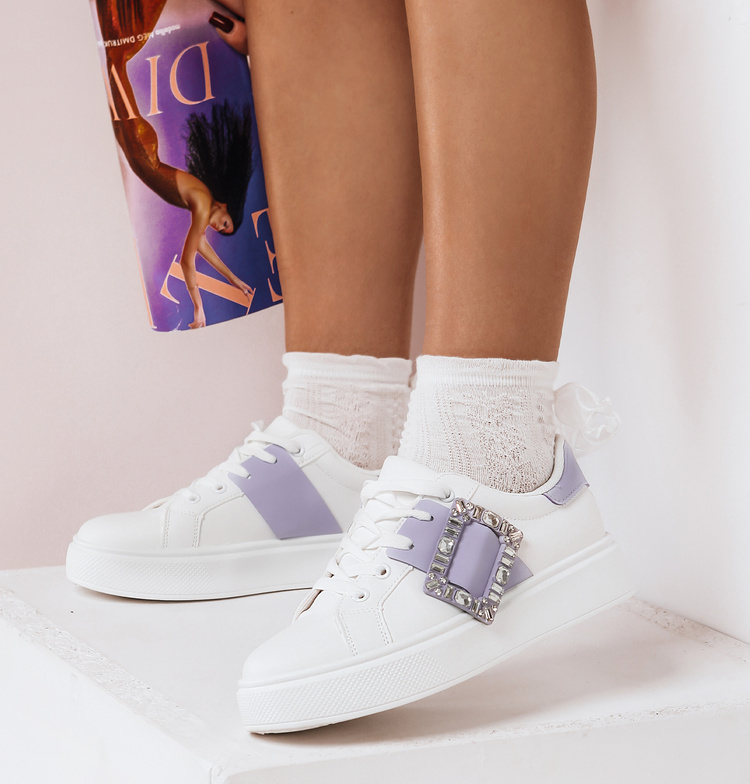 Biele tenisky so strieborným kamienkovým zdobením BRACE ZY0287 Veľkosť: 38