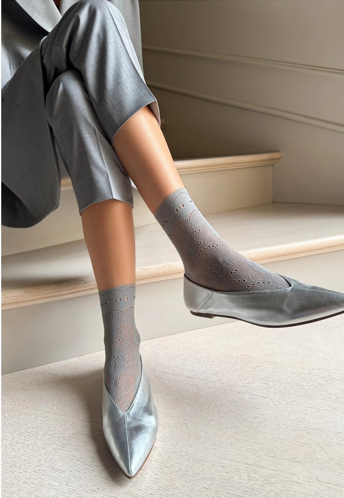 Vzorované silonkové ponožky Veneziana Milano Veľkosť: ONE SIZE, Barva: sivá