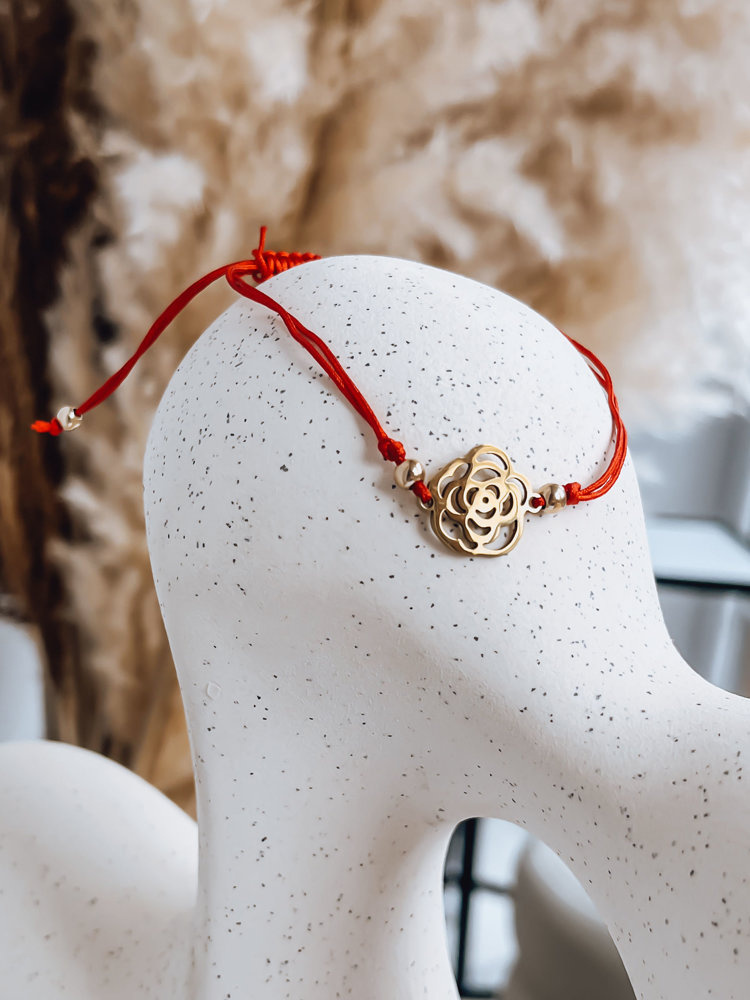 Náramok HEARTBEAT s kvetinou - červený LY0085 Veľkosť: ONE SIZE