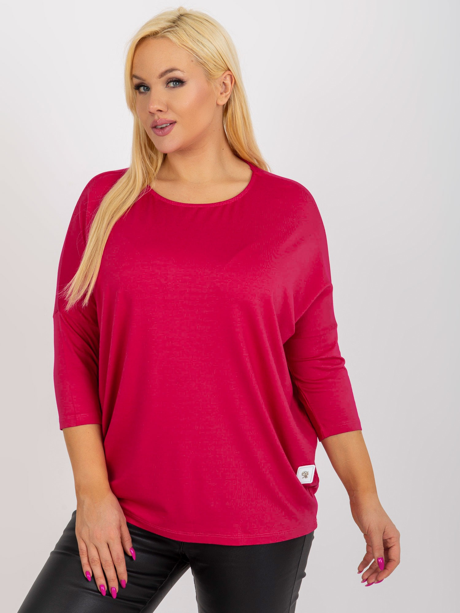 Fuchsiová voľná blúzka s 3/4 rukávom RV-BZ-3770.92-fuchsia Veľkosť: ONE SIZE