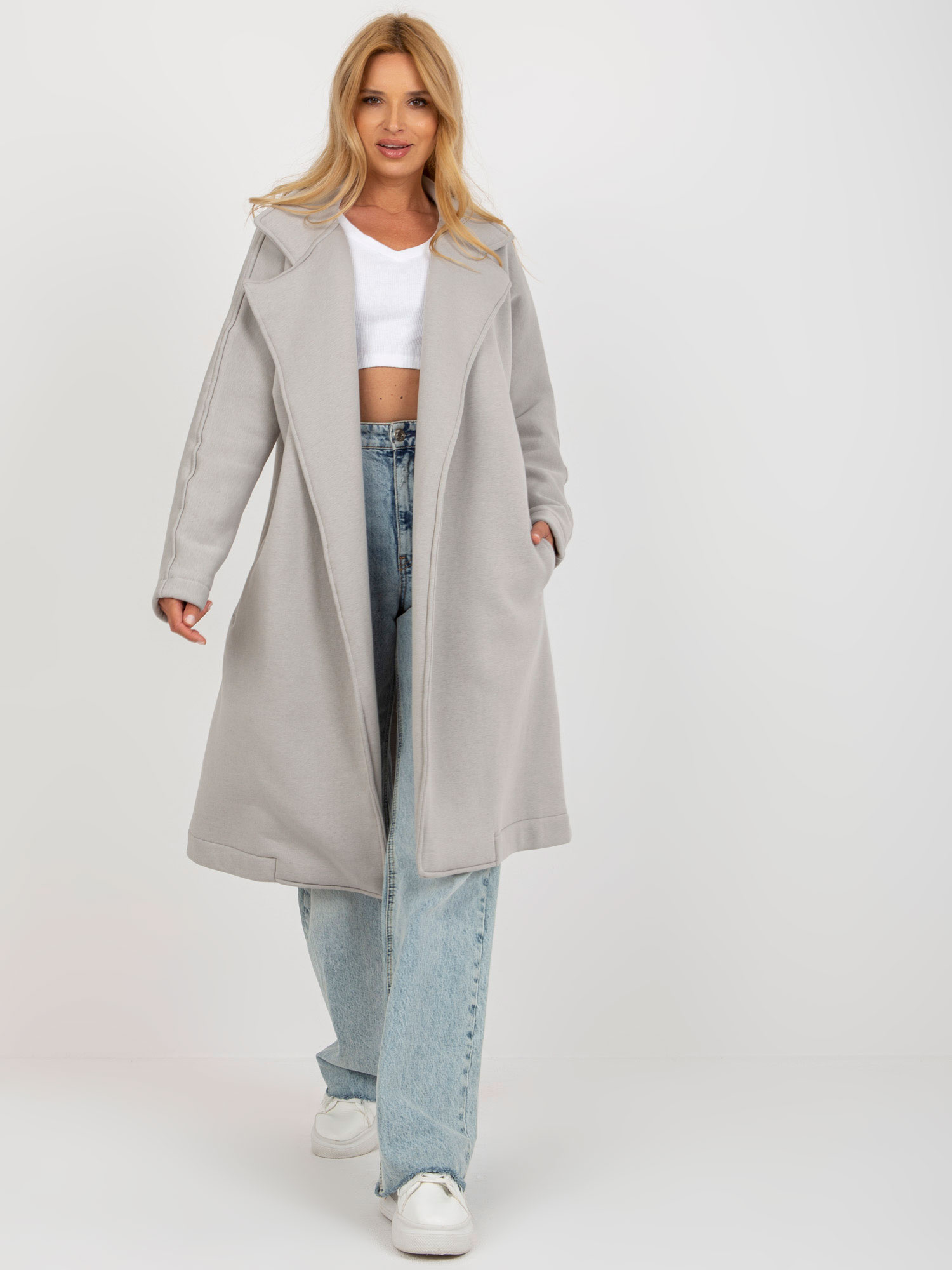 Sivý mikinový oversize kabát EM-NA-790.43P-grey Veľkosť: ONE SIZE