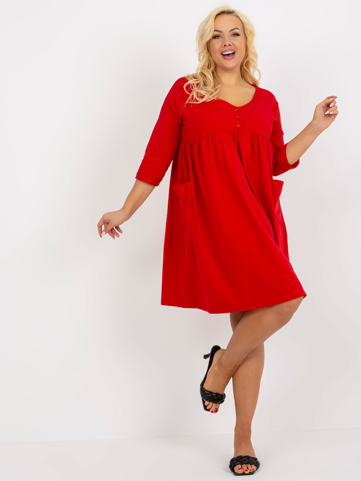Červené šaty s 3/4 rukávom RV-SK-8529.37P-red Veľkosť: ONE SIZE