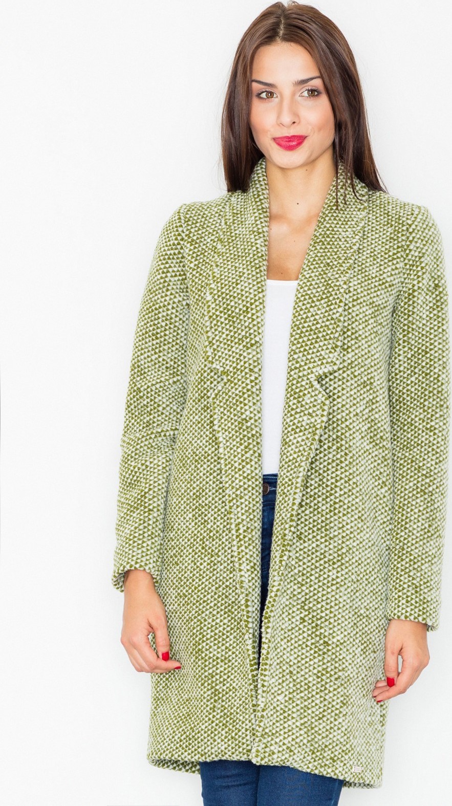 Olivový elegantný kabát M527 Olive green Veľkosť: S