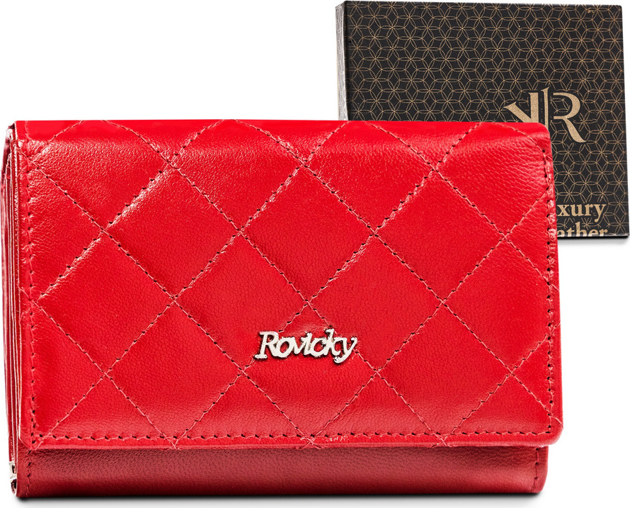 Rovicky Červená malá dámska kožená prešívaná peňaženka V29 [DH] Portfel damski skórzany R-RD-02-GCL-Q-37 Veľkosť: ONE SIZE