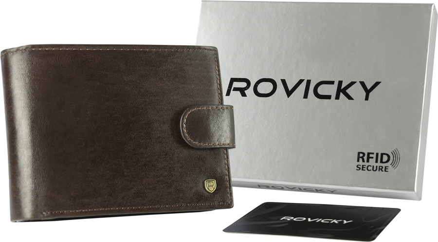 Rovicky Tmavo hnedá pánska kožená peňaženka s protišmykovou membránou L166 [DH] Portfel meski skórzany N61L-RVT-3203 D.B Veľkosť: ONE SIZE