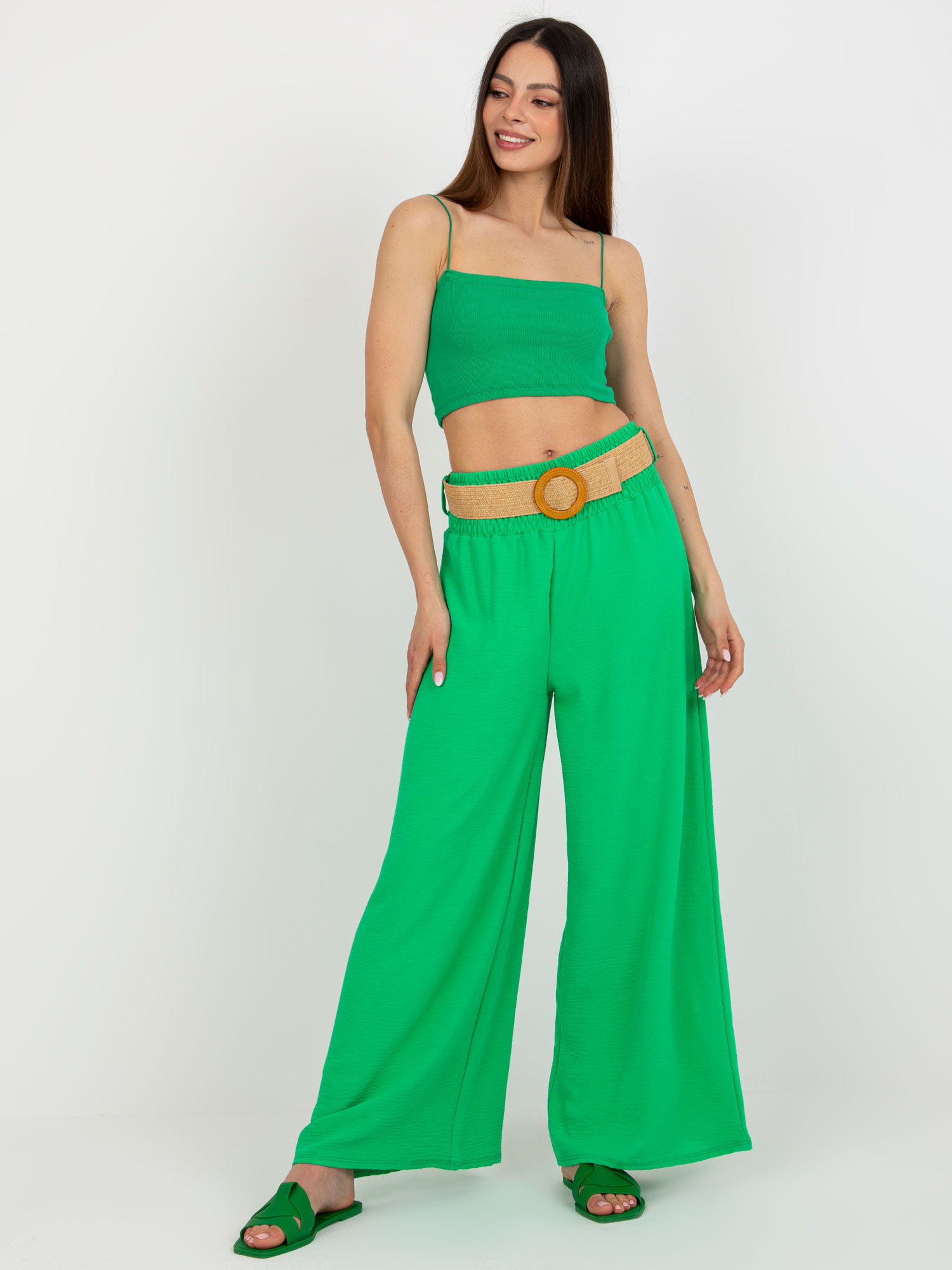 Zelené široké nohavice s pásikom DHJ-SP-8387.57-green Veľkosť: ONE SIZE
