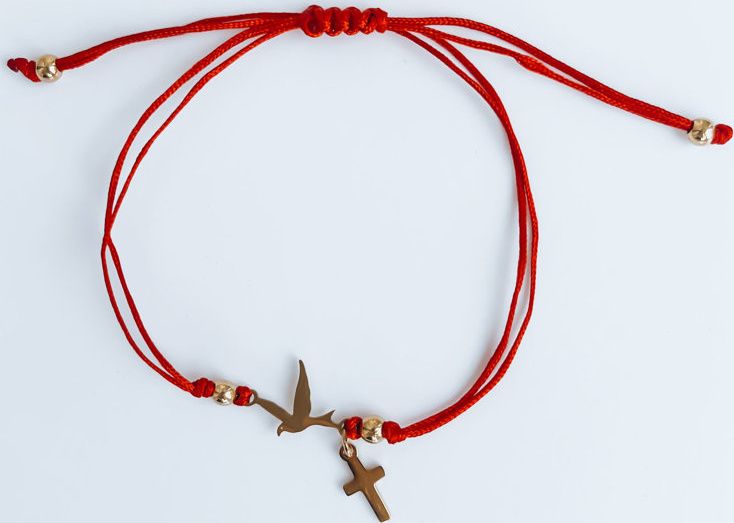 Červený náramok s vtáčikom a krížikom HEARTBEAT Dstreet LY0075 Veľkosť: ONE SIZE