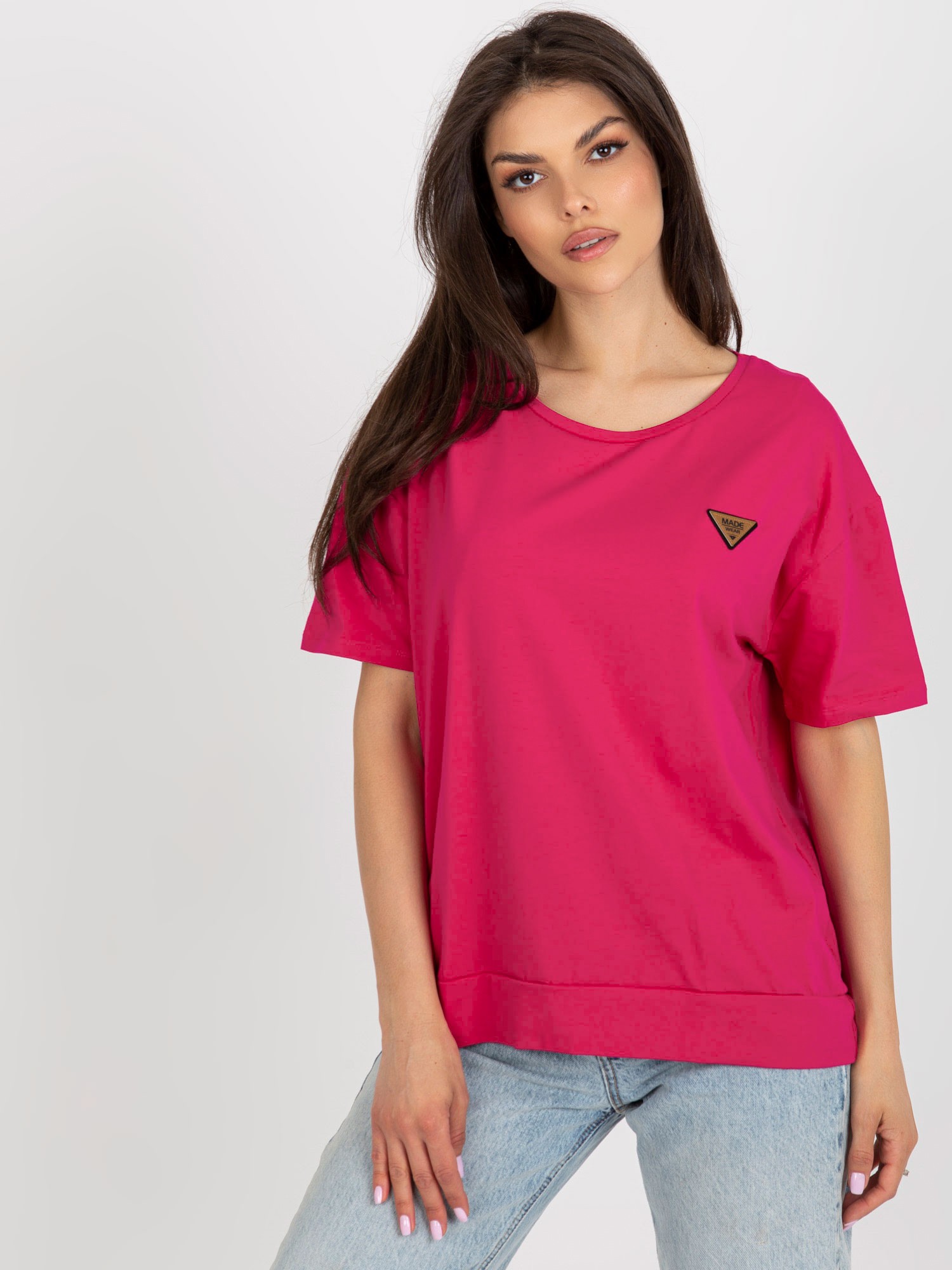 TMAVORUŽOVÉ DÁMSKE TRIČKO S OKRÚHLYM VÝSTRIHOM RV-BZ-8826.22-DARK PINK Veľkosť: S/M