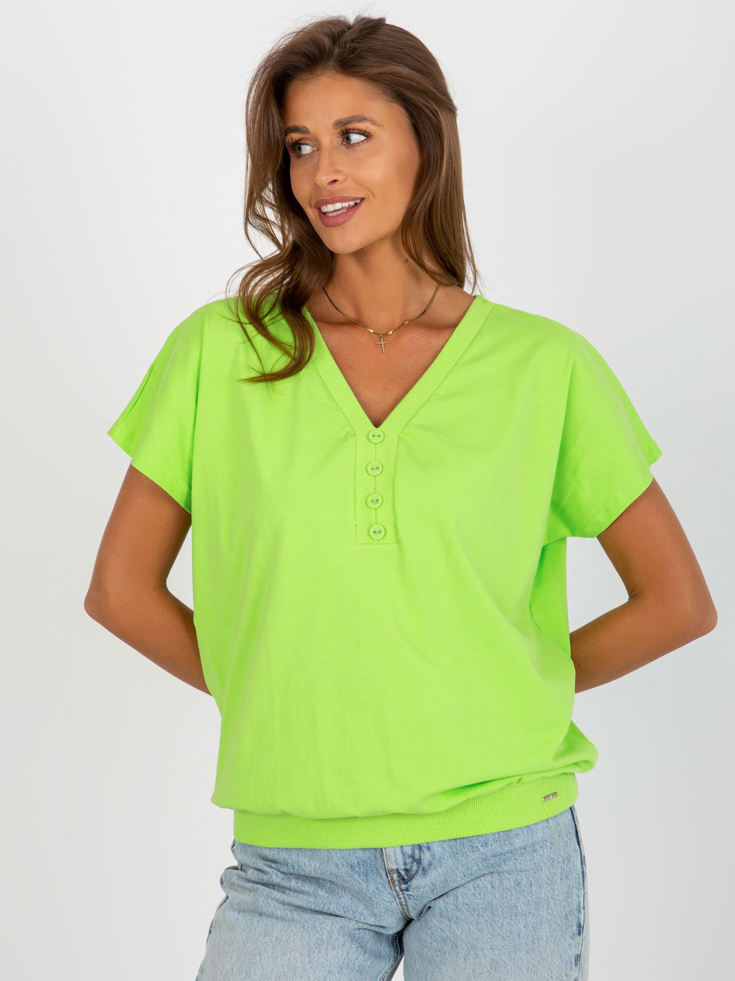 Limetkové tričko s výstrihom RV-BZ-8827.95-limon Veľkosť: S/M