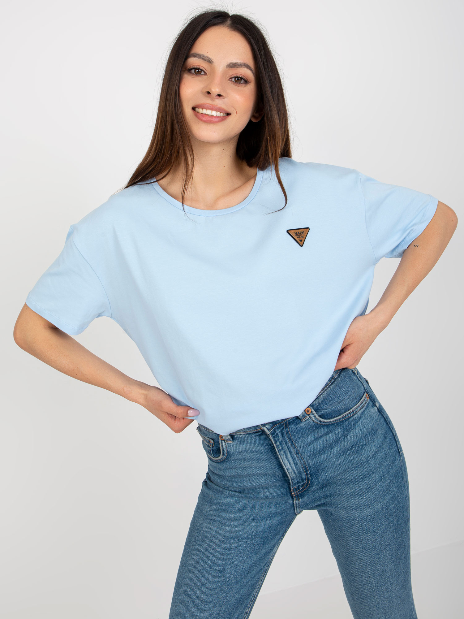 Svetlomodré dámske tričko s okrúhlym výstrihom RV-BZ-8826.22-light blue Veľkosť: S/M