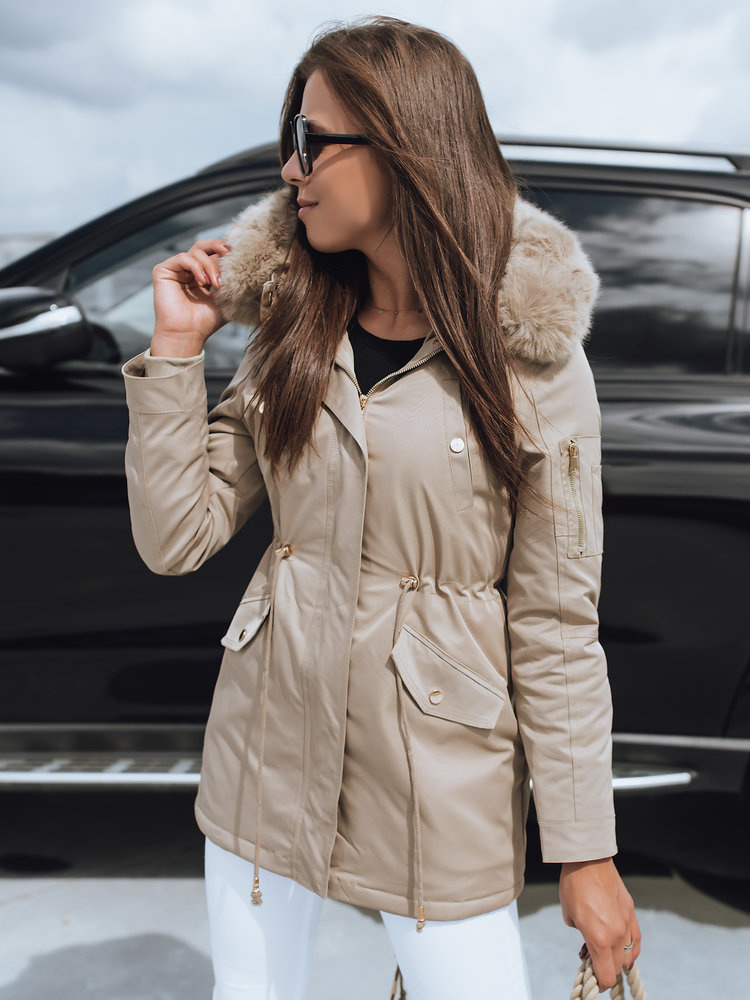 Béžová dámska parka s kožušinovou kapucňou TY2088 Veľkosť: 2XL