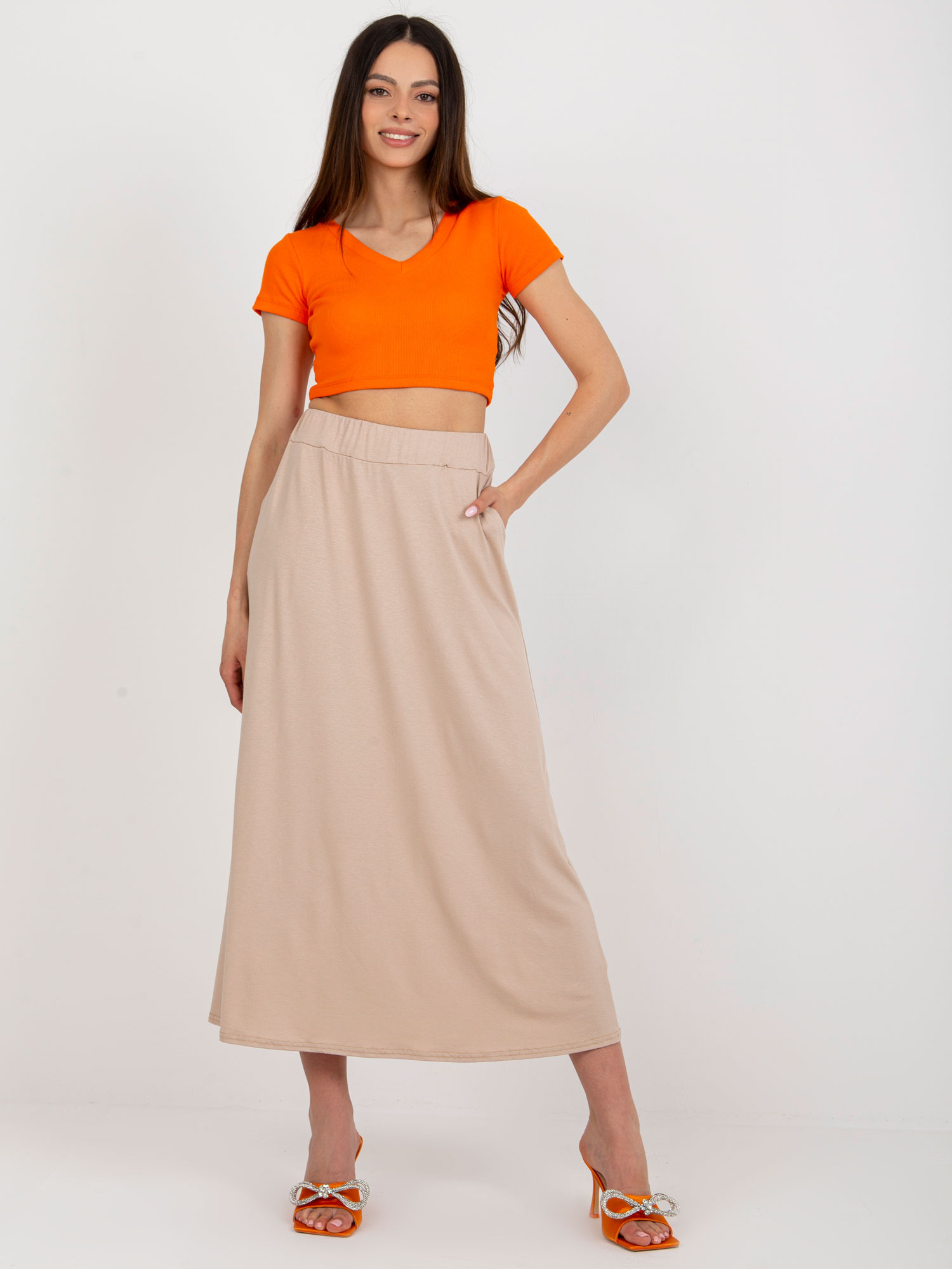 Béžová dámska midi sukňa WN-SD-5005.13-beige Veľkosť: S/M