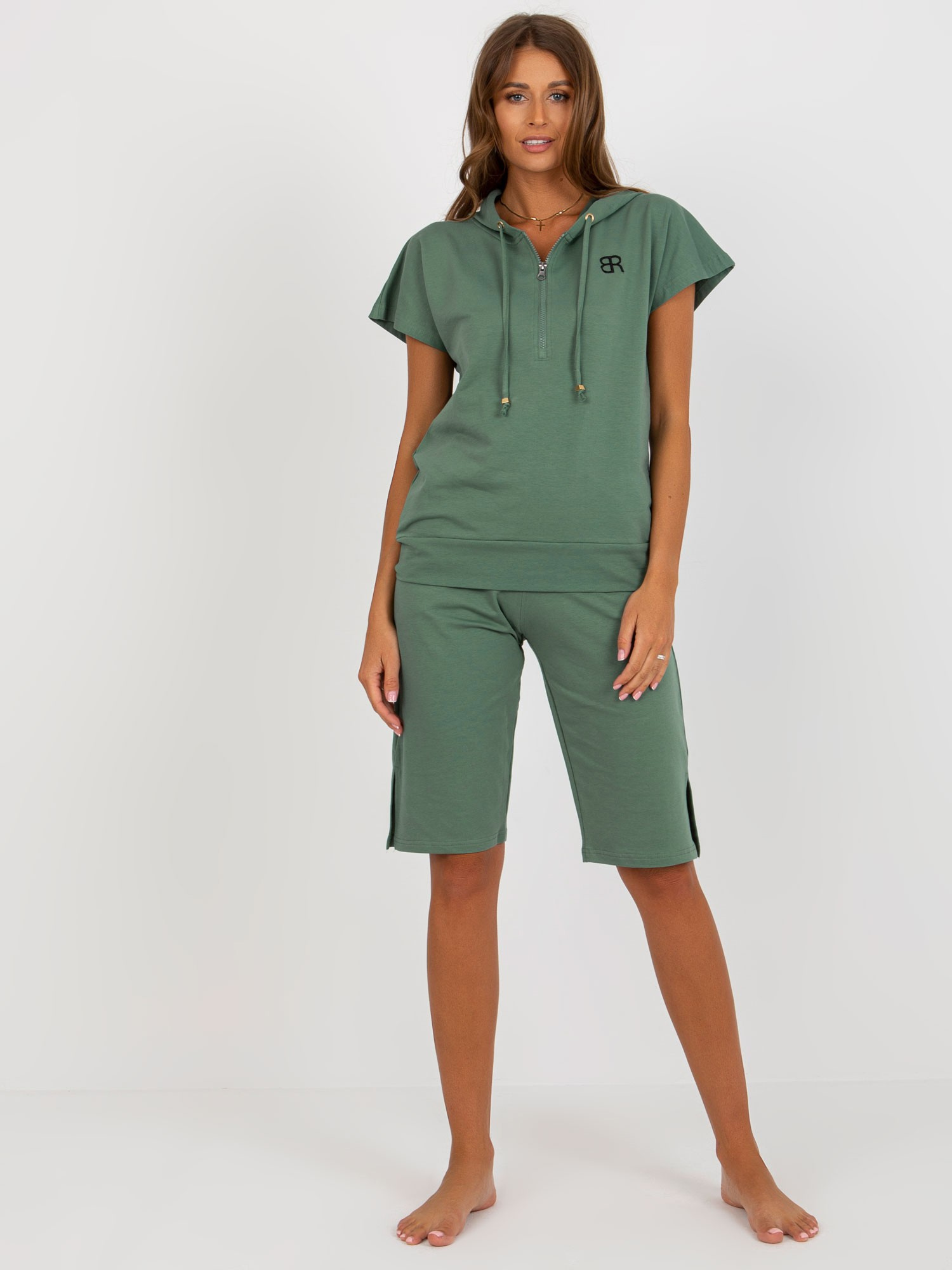 Dámske bavlnené kraťasové pyžamo -khaki -BR-PI-9186-khaki Veľkosť: L