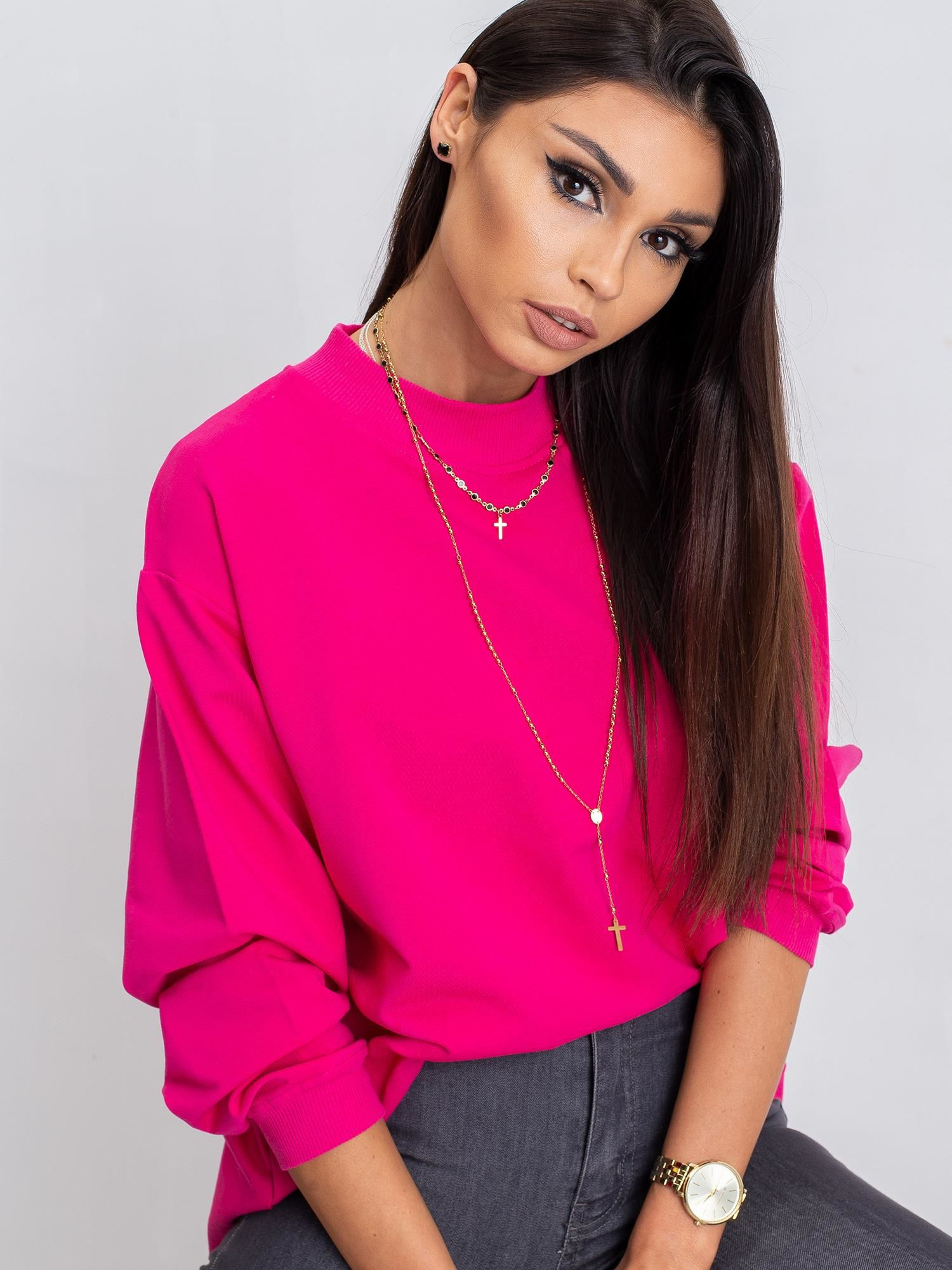 Dámska dlhšia ružová mikina RV-BL-5185.79P-fuchsia Veľkosť: S/M