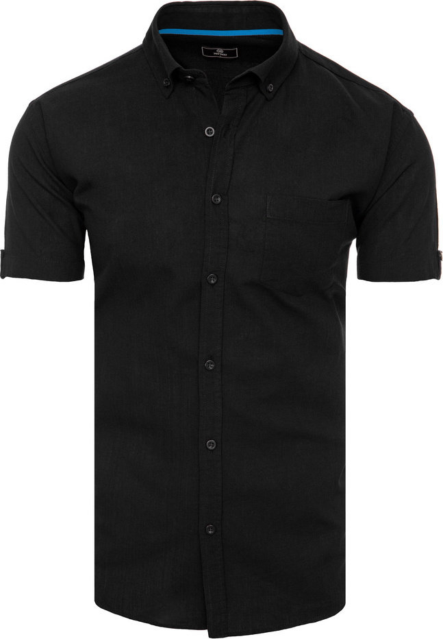 Čierna pánska jednofarebná košeľa s krátkym rukávom KX0982 Veľkosť: M