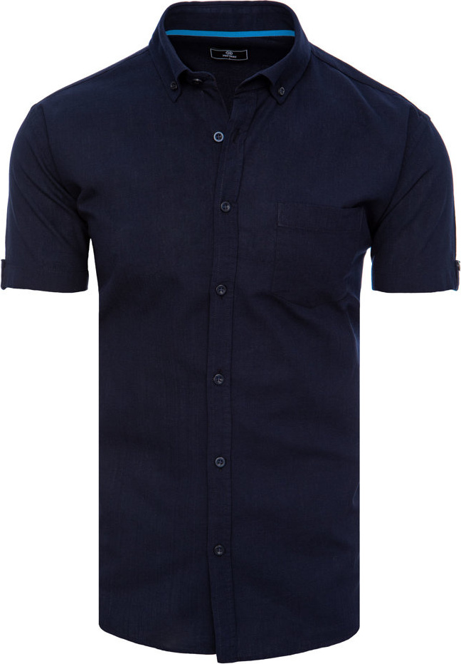 Tmavomodrá pánska jednofarebná košeľa s krátkym rukávom KX0983 Veľkosť: M