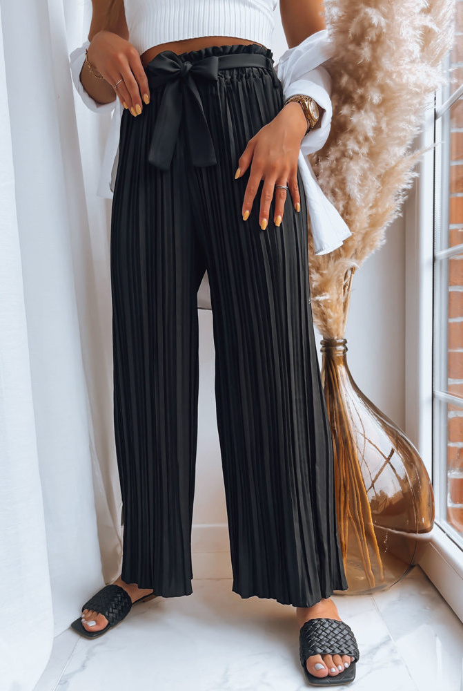 Čierne široké nohavice s nariasenými nohavicami RUFFLES UY1539 Veľkosť: L/XL