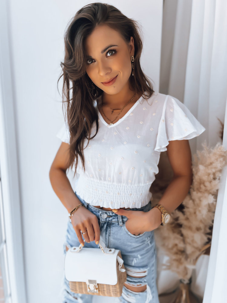 Biela boho blúzka VALERIA s bodkami RY2214 Veľkosť: M