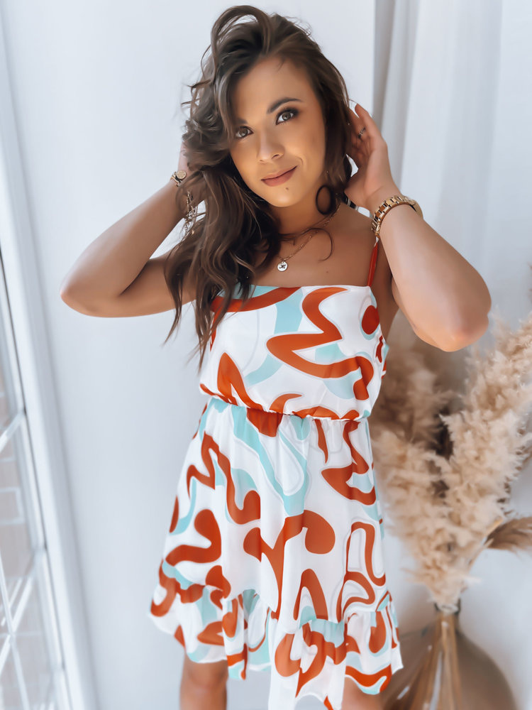 Biele vzorované minišaty na ramienka HESSA EY2303 Veľkosť: S