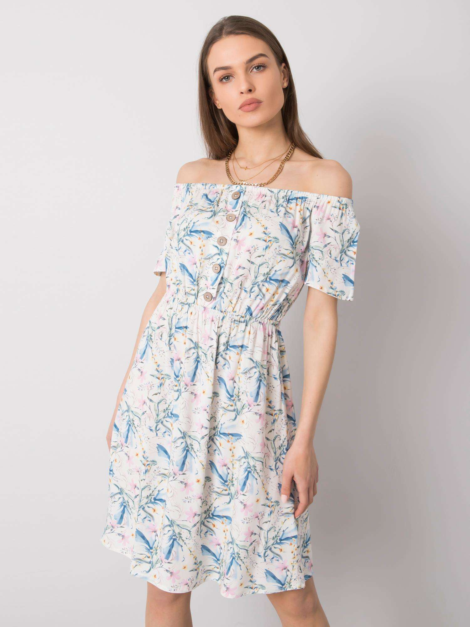 Bielo-modré dámske kvetinové šaty s odhalenými ramenami D73771M30244B-white Veľkosť: XL