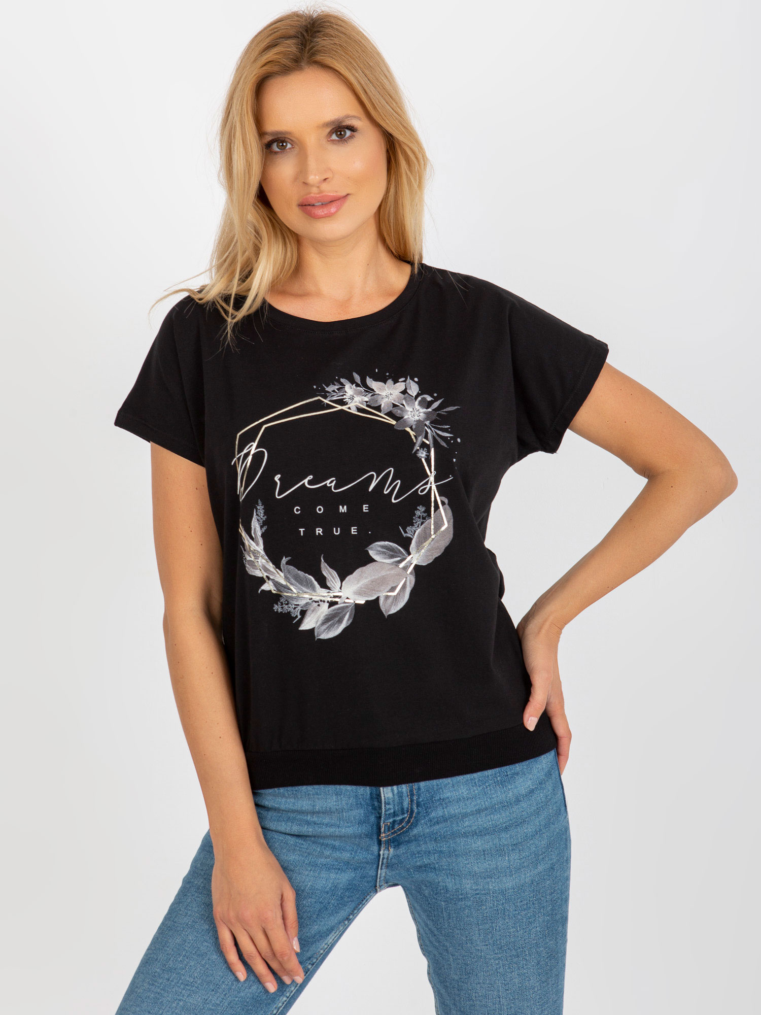 Čierne tričko s potlačou RV-BZ-8918.68-black Veľkosť: S/M