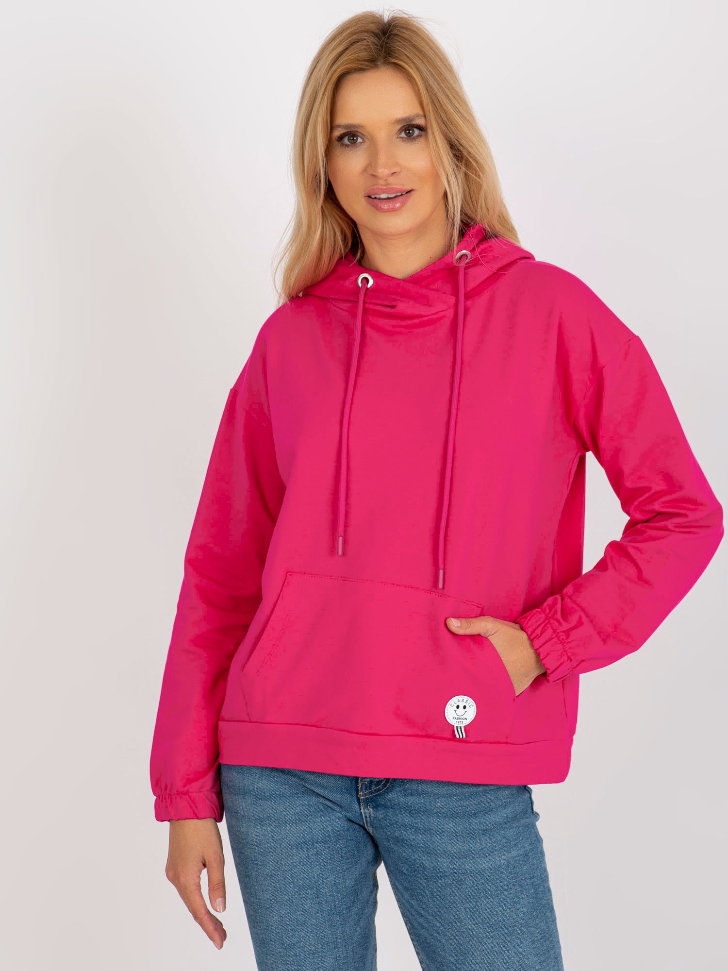 TMAVORUŽOVÁ MIKINA S KAPUCŇOU A KLOKANÍM VRECKOM RV-BL-8655.00P-DARK PINK Veľkosť: S/M