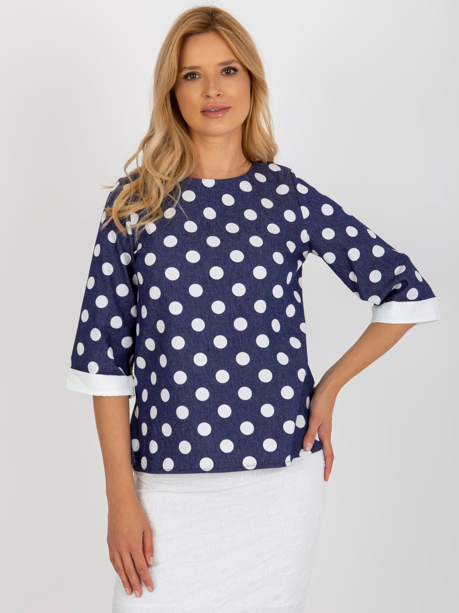 Námornícka blúzka s bodkami LK-BZ-506755.56P-dark blue Veľkosť: 36