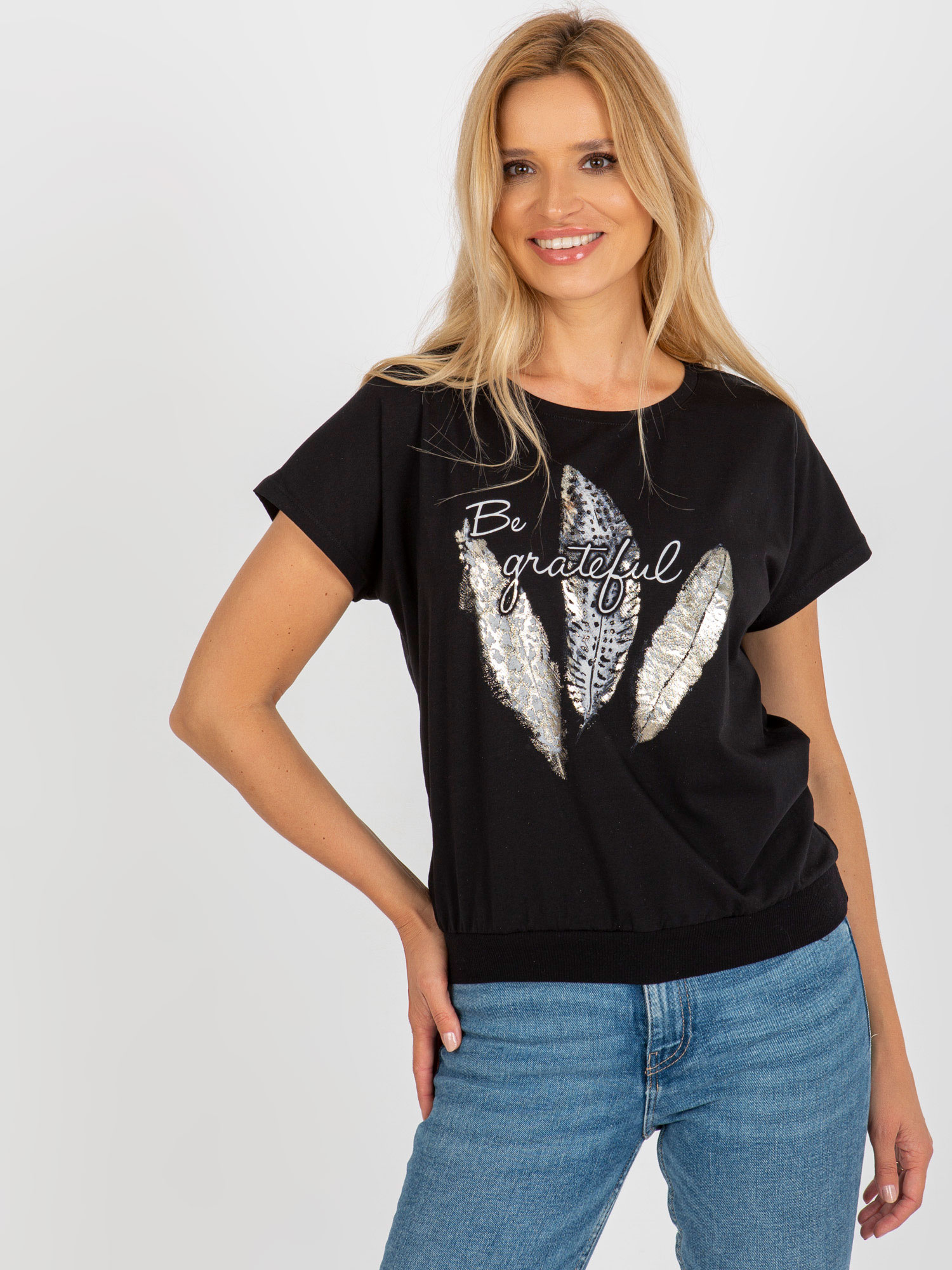 Čierne tričko s potlačou RV-BZ-8921.66-black Veľkosť: S/M