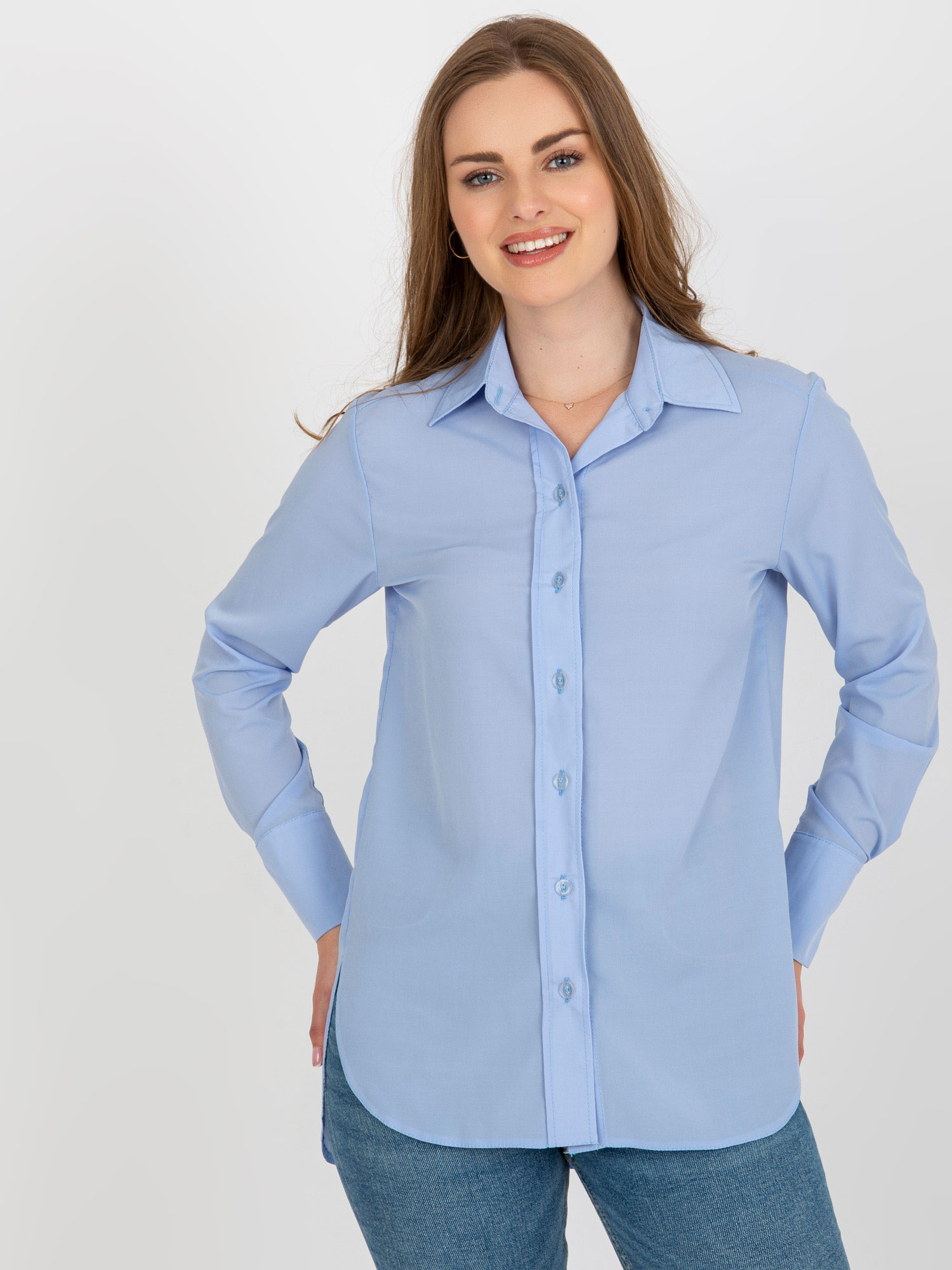 Svetlomodrá košeľa s dlhým rukávom LK-KS-508148.12P-light blue Veľkosť: 36