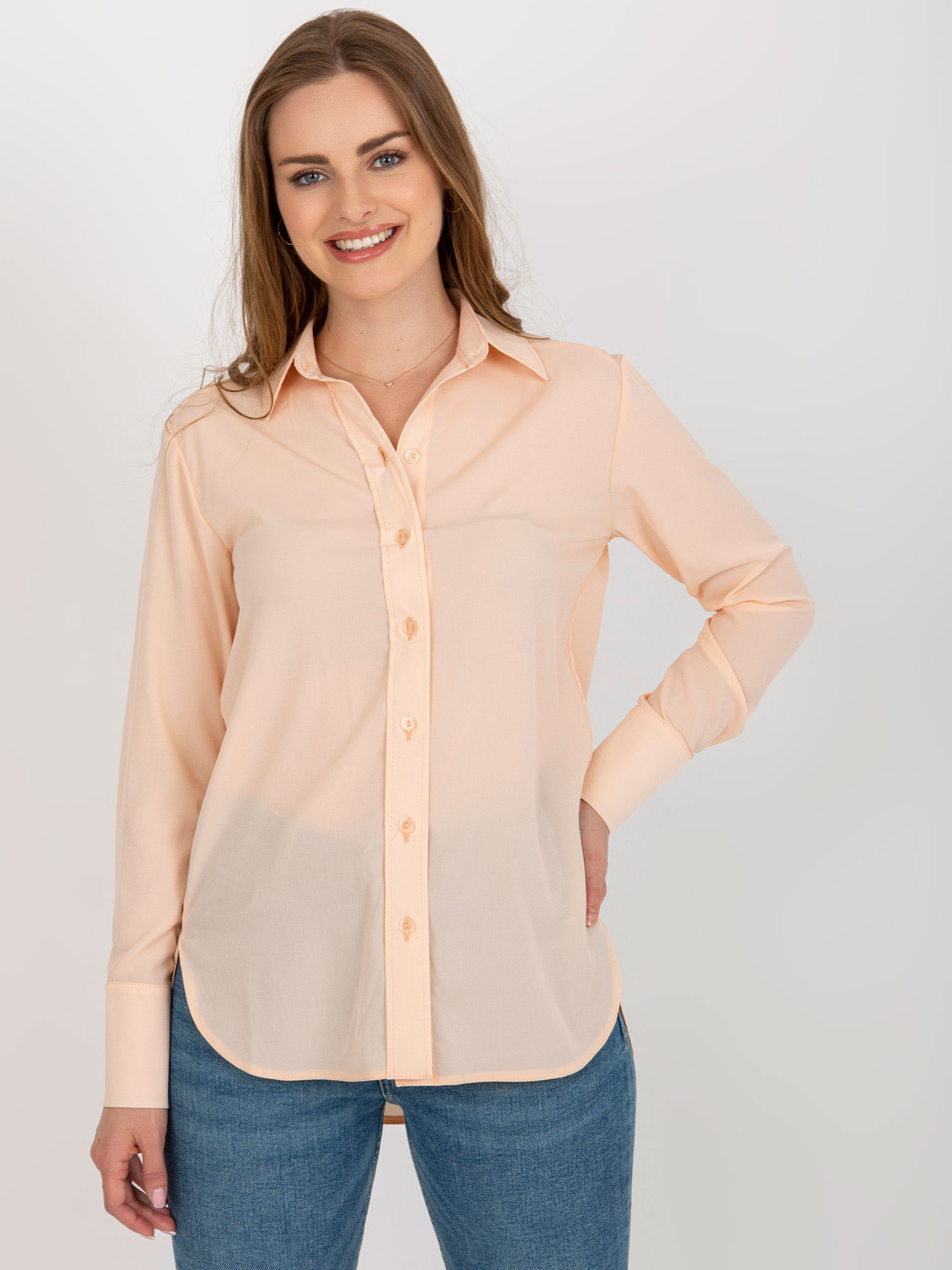 Marhuľová košeľa s dlhým rukávom -LK-KS-508148.12P-peach Veľkosť: 36
