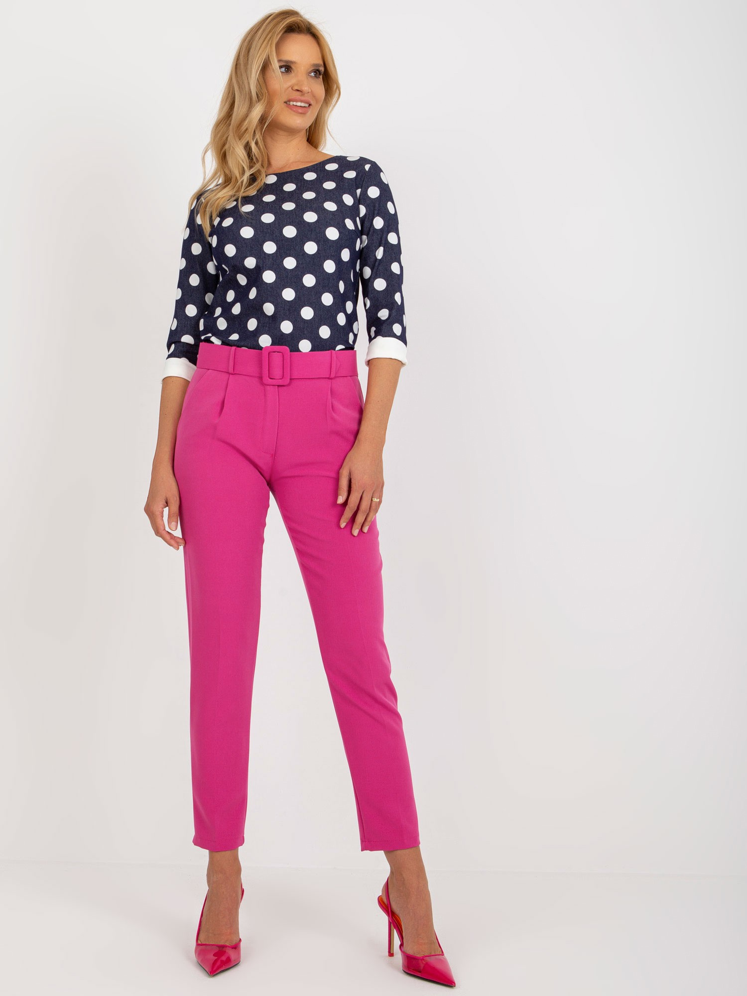 Tmavoružové nohavice Giulia s opaskom DHJ-SP-12787.21X-dark pink Veľkosť: XL