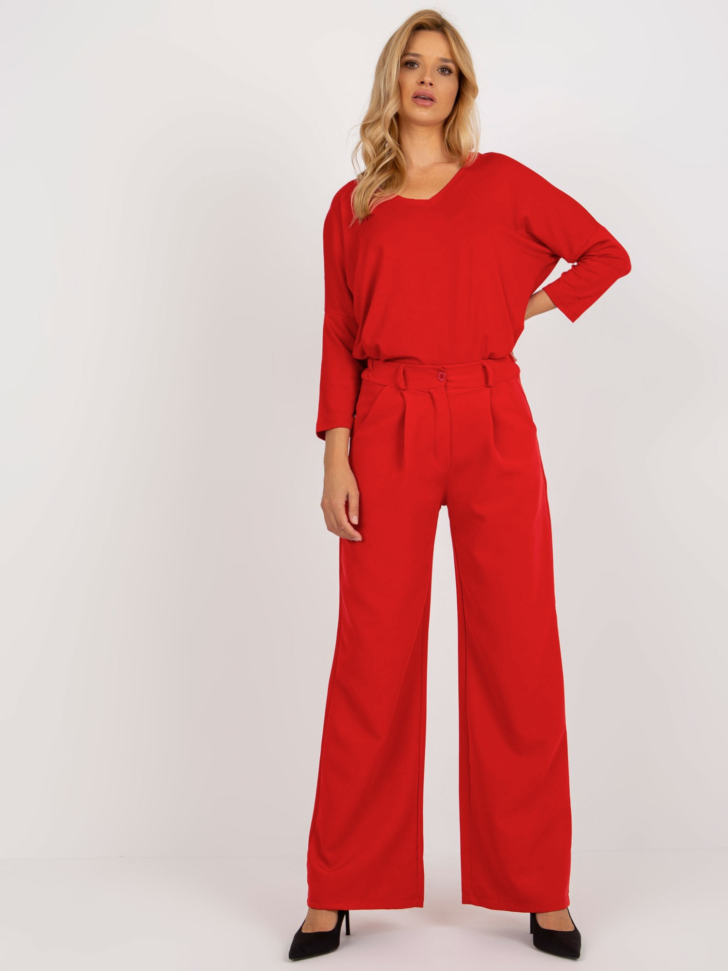 Červené elegantné široké nohavice DHJ-SP-15679-1.35X-red Veľkosť: S