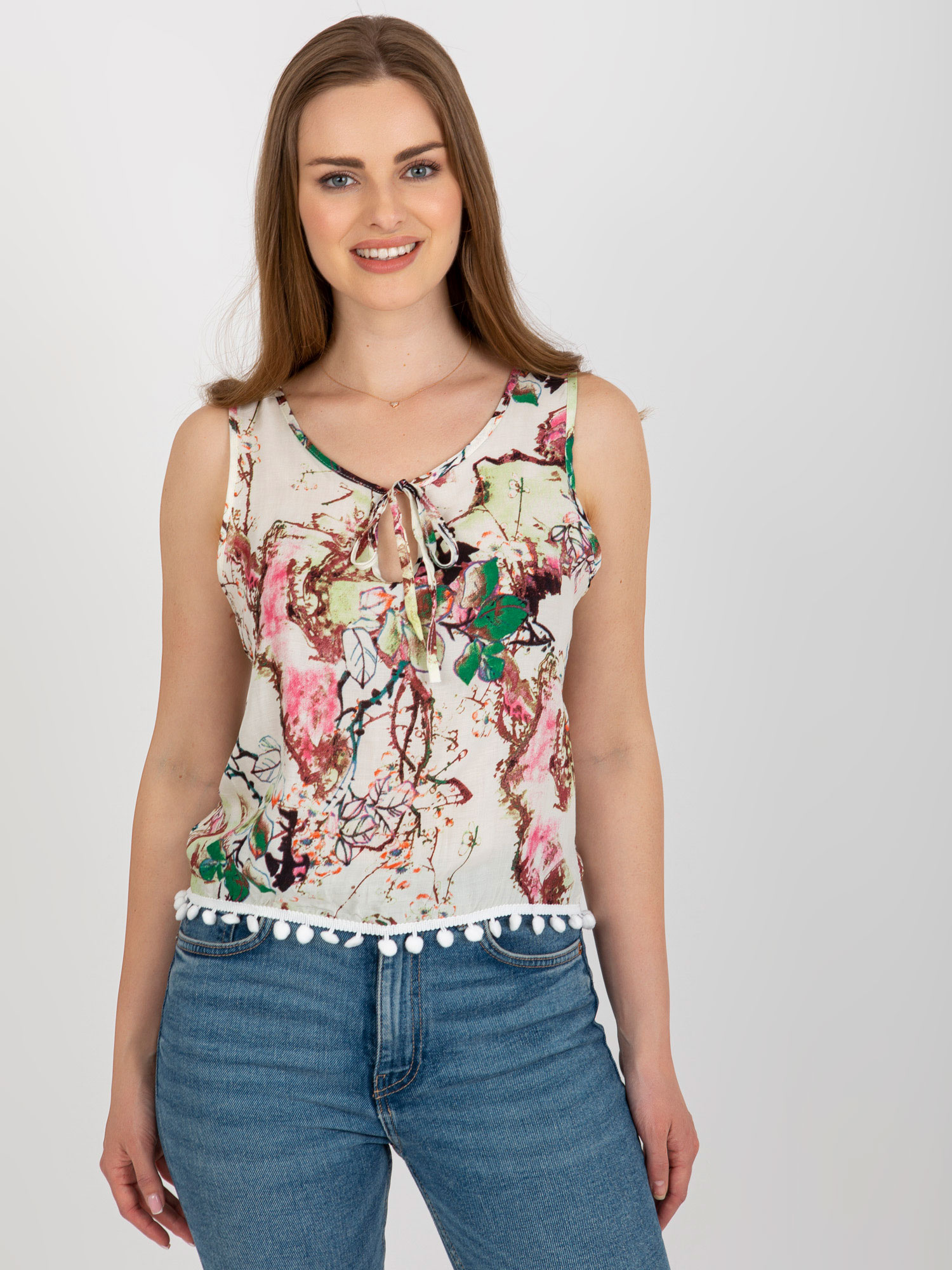 Bielo-zelený nátelník s potlačou AT-BZ-2202B.70white-green Veľkosť: M/L