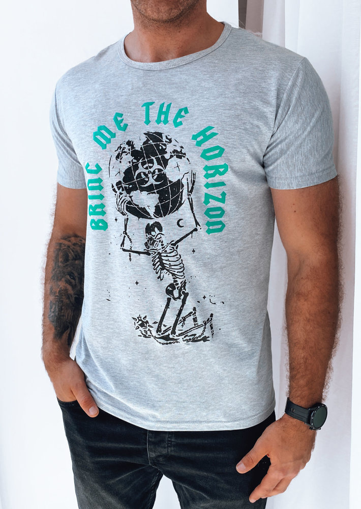 Sivé pánske tričko s väčšou potlačou RX5262 Veľkosť: XL