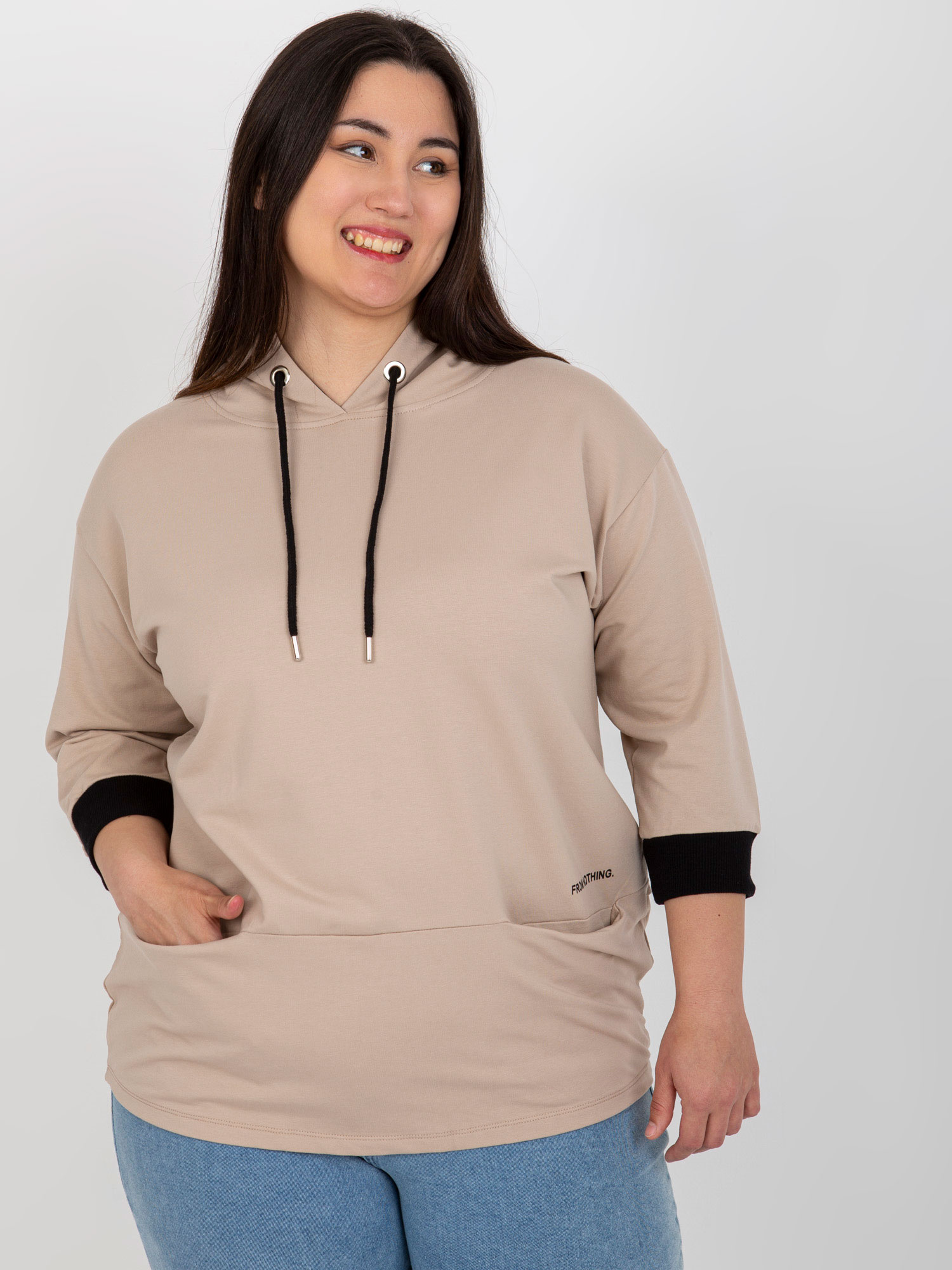 Tmavobéžová mikina s kapucňou RV-TU-8241.54P-dark beige Veľkosť: ONE SIZE