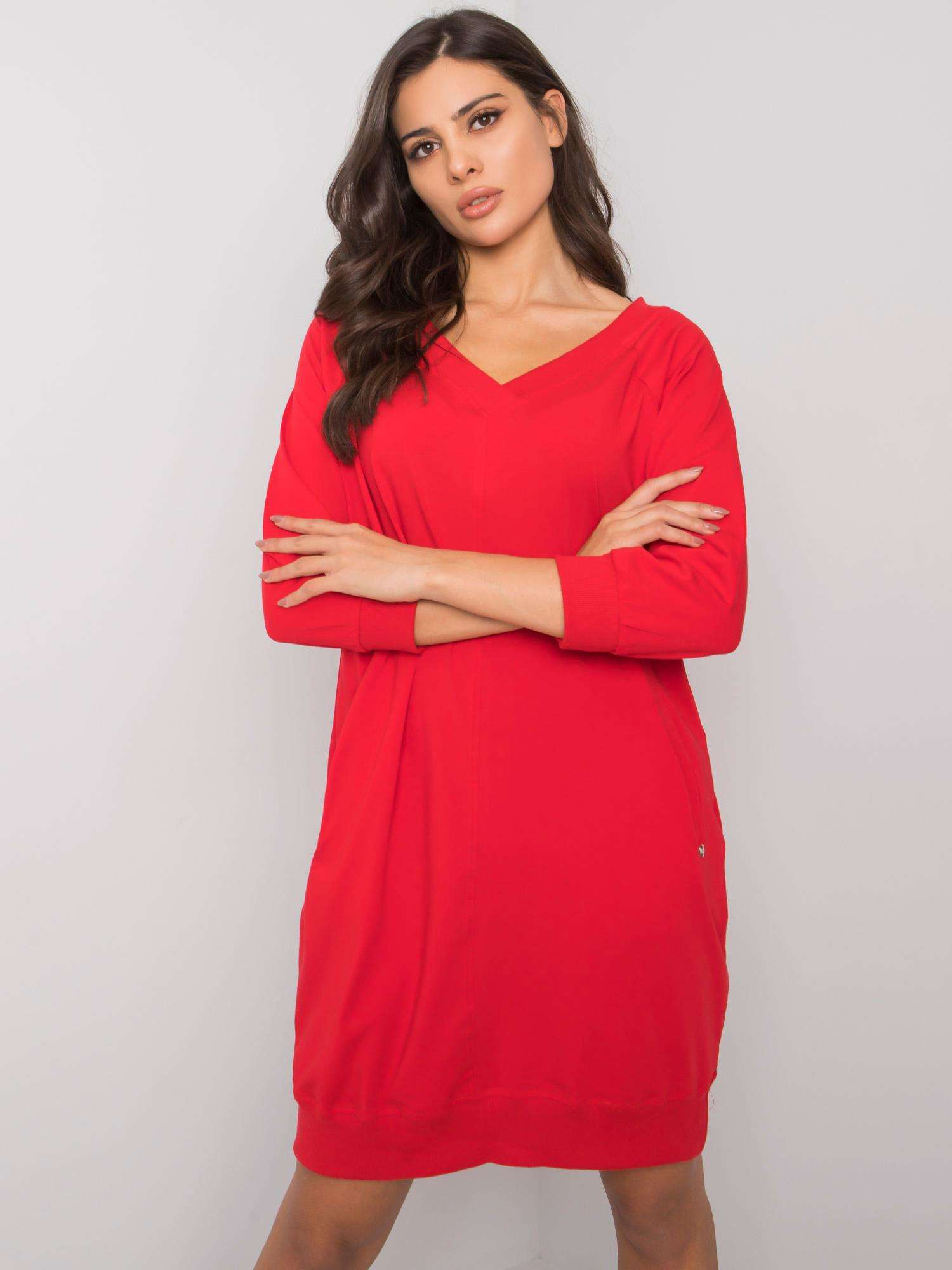 Červené mikinové šaty s vreckami RV-SK-7203.35P-red Veľkosť: S/M