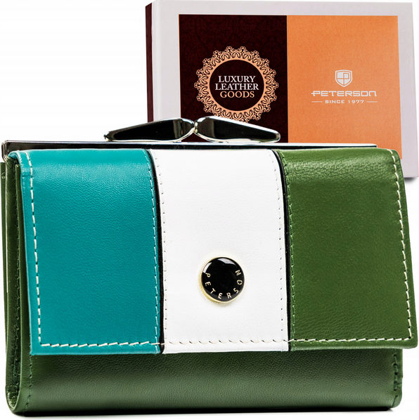 Peterson Bielo-zeleno-modrá trojfarebná malá dámska peňaženka Y154 [DH] PTN RD-18-GCL-S Veľkosť: ONE SIZE