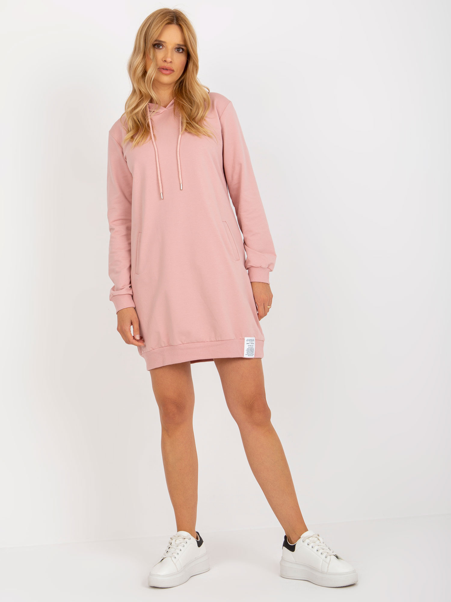 Svetloružové mikinové šaty -RV-TU-8356.90-light pink Veľkosť: ONE SIZE