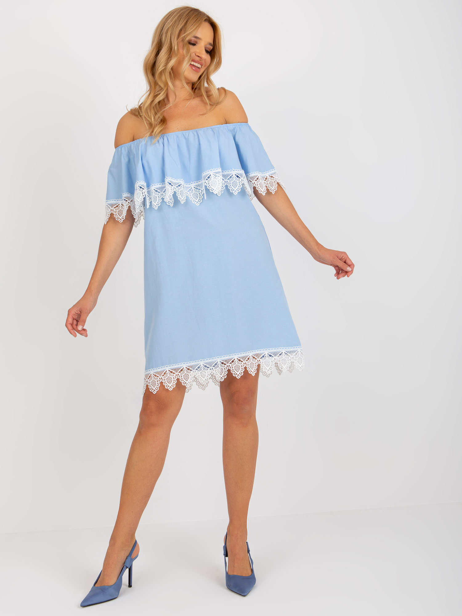 Svetlomodré šaty s čipkou LK-SK-506989.37-light blue Veľkosť: 40