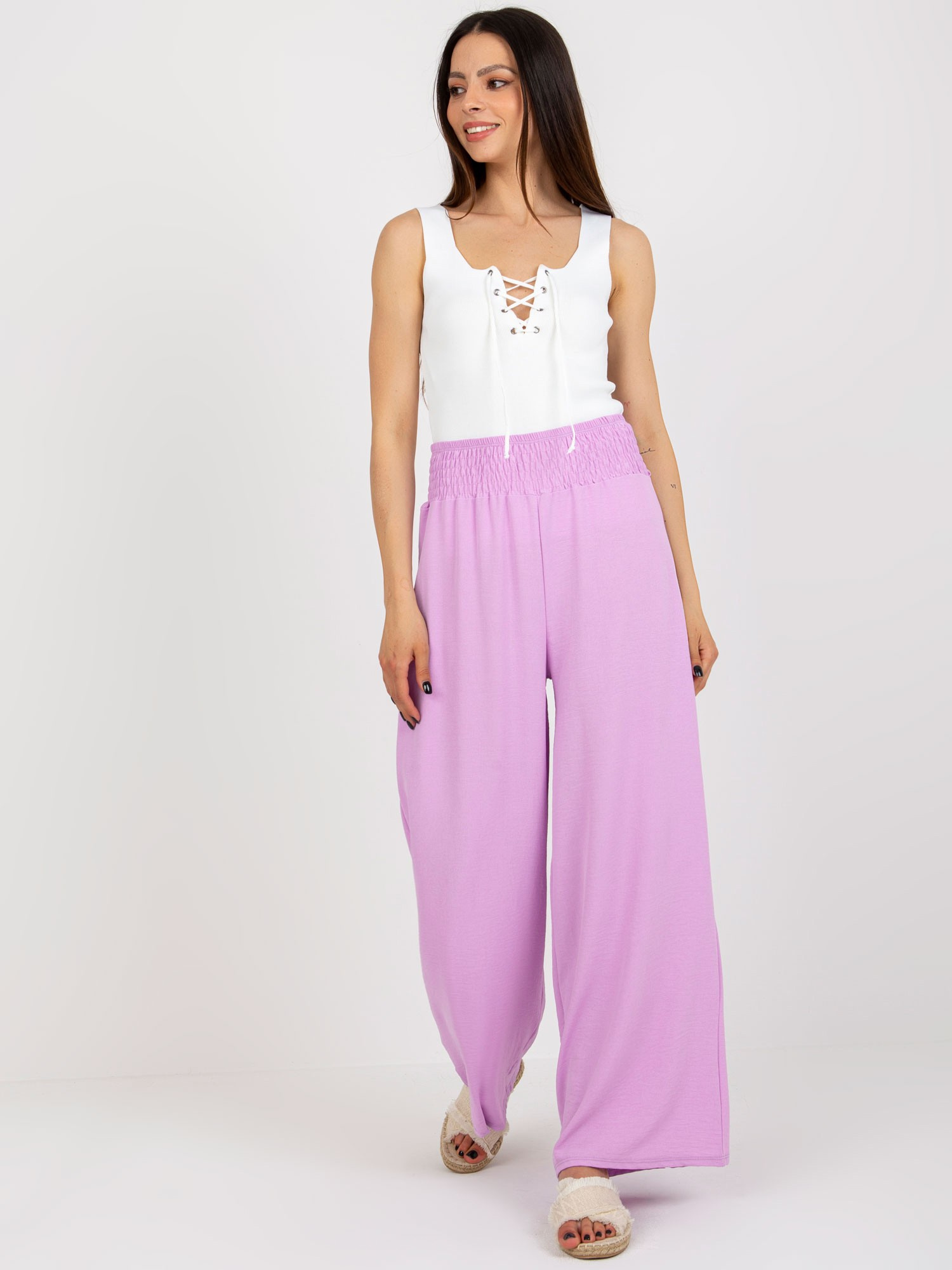 Svetlofialové letné široké nohavice DHJ-SP-8390.70-light purple Veľkosť: ONE SIZE