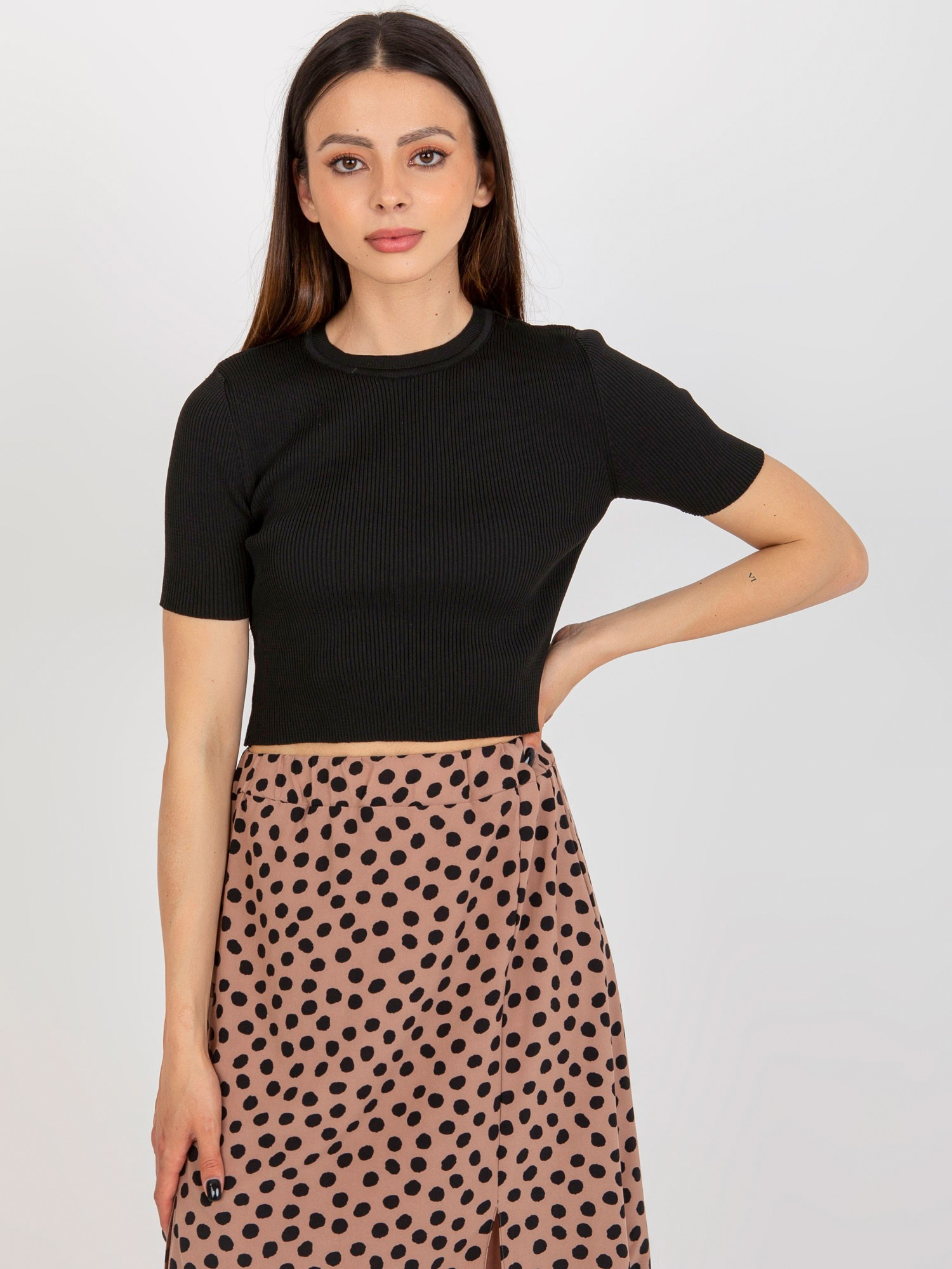 Čierne rebrované tričko BA-BZ-2305.32-black Veľkosť: ONE SIZE