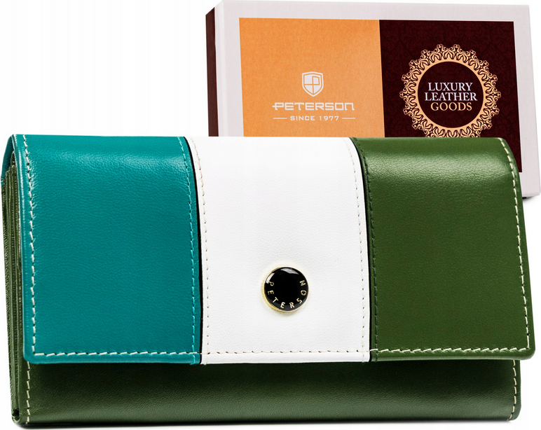 Peterson Trojfarebná - zeleno - modro - biela kožená dámska peňaženka Y155 [DH] PTN RD-08-GCL-S Veľkosť: ONE SIZE