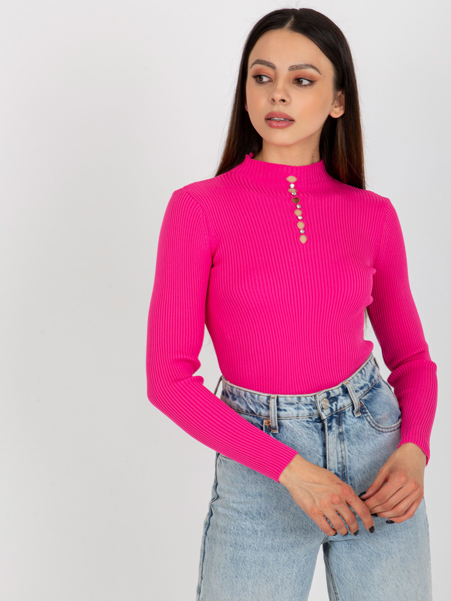 Tmavoružové tričko s rolákom -BA-BZ-2302.97P-dark pink Veľkosť: ONE SIZE