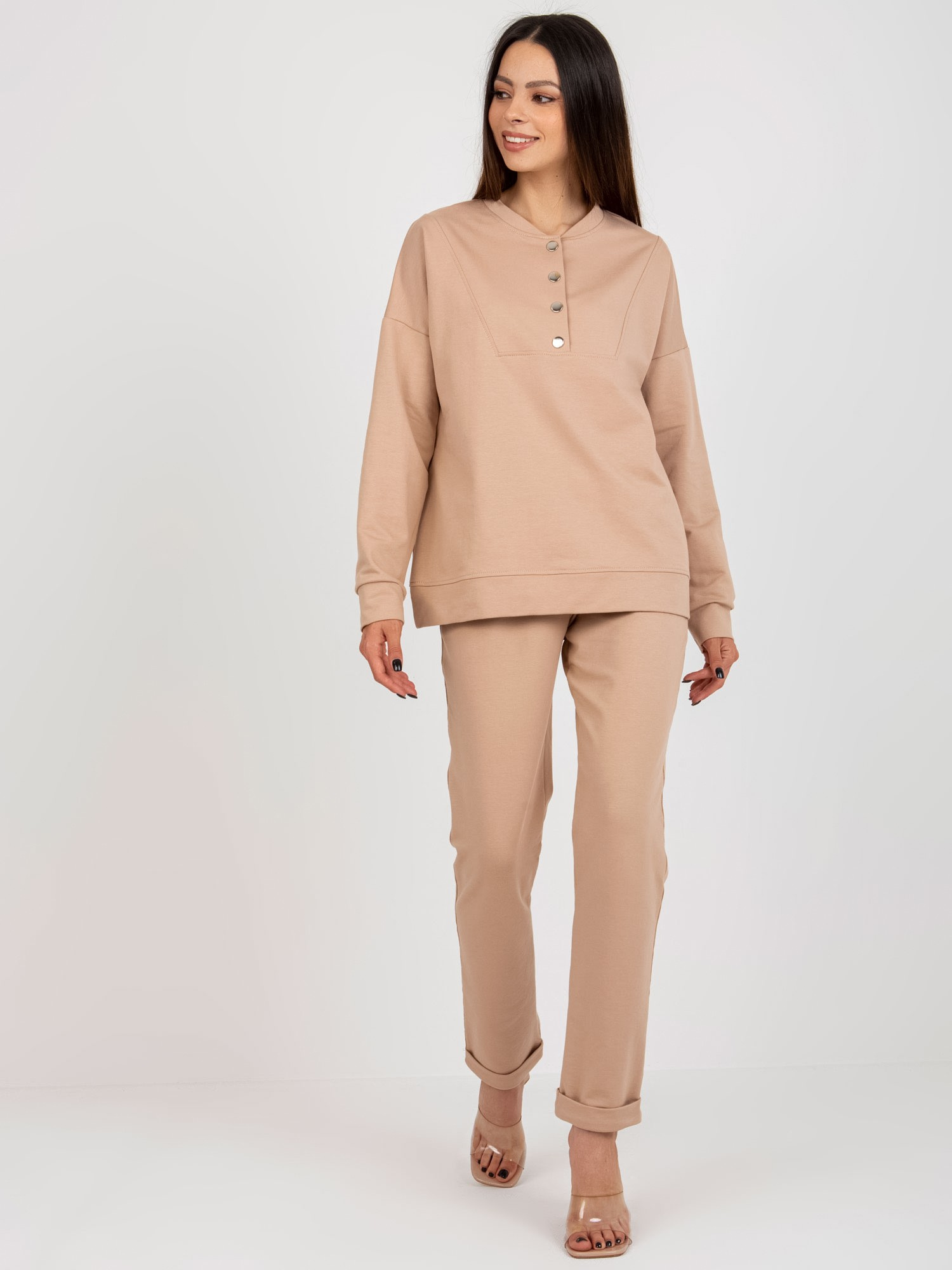 Svetlohnedá tepláková súprava LK-KMPL-509291.57-camel Veľkosť: S/M