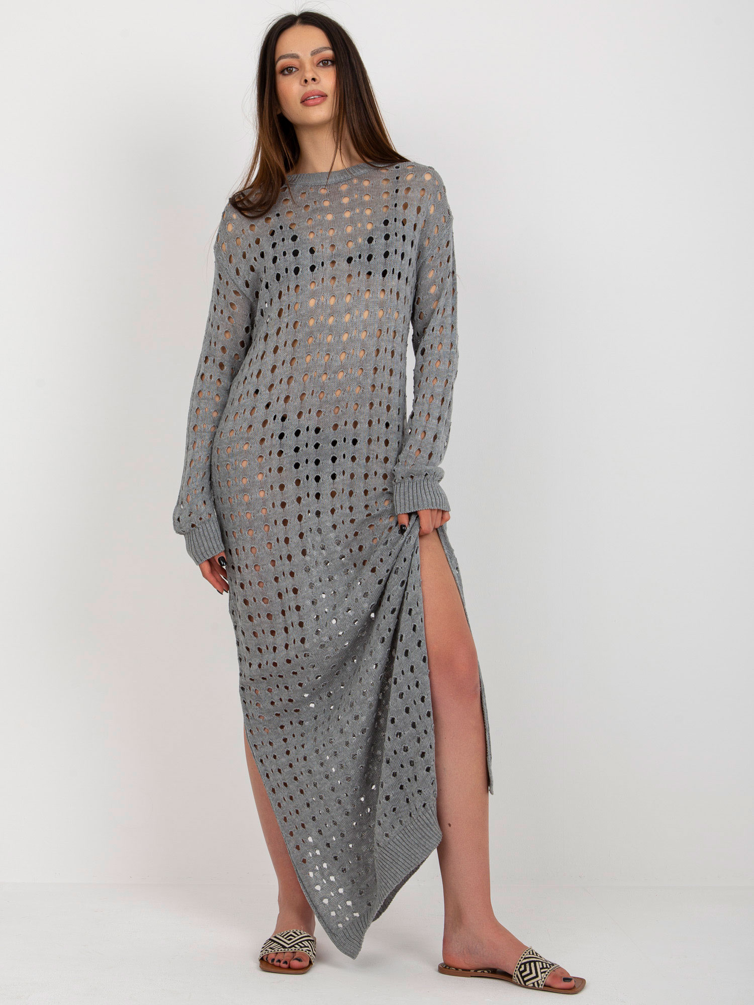 Šedé plážové maxi šaty BA-SK-9010.33P-grey Veľkosť: ONE SIZE